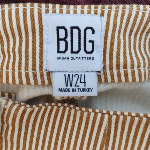 Urban Outfitters BDG Mustard Striped High Waisted Pants with Floral Hem W24 - Picture 2 of 10